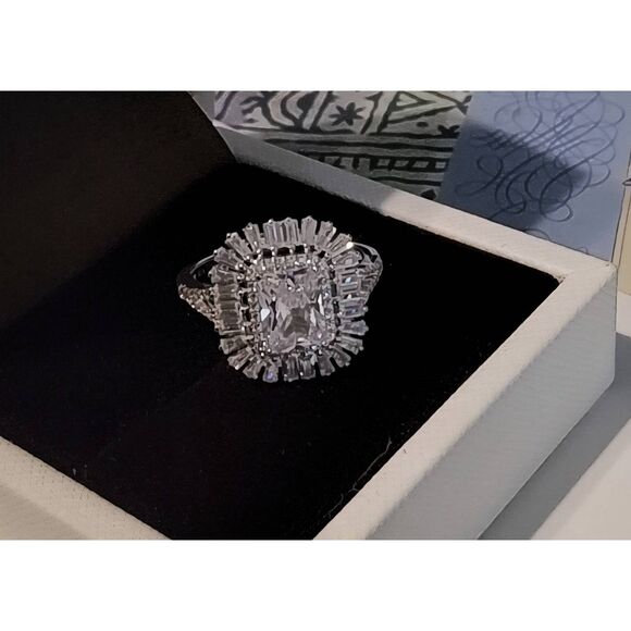 Sterling Jewelry - Gorgeous 3 Ct. Emerald & Baguette Sim Diamond Bridal/Engagement Ring Sz 8